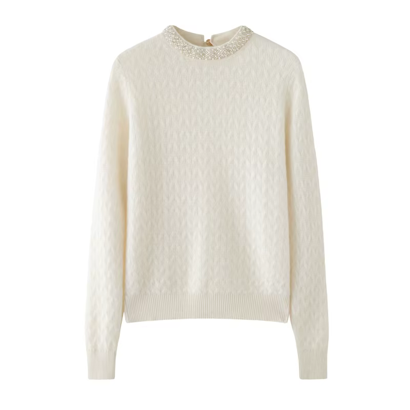 ANGEL femmes 100% pull en cachemire automne hiver col rond pulls perles conception grâce Style