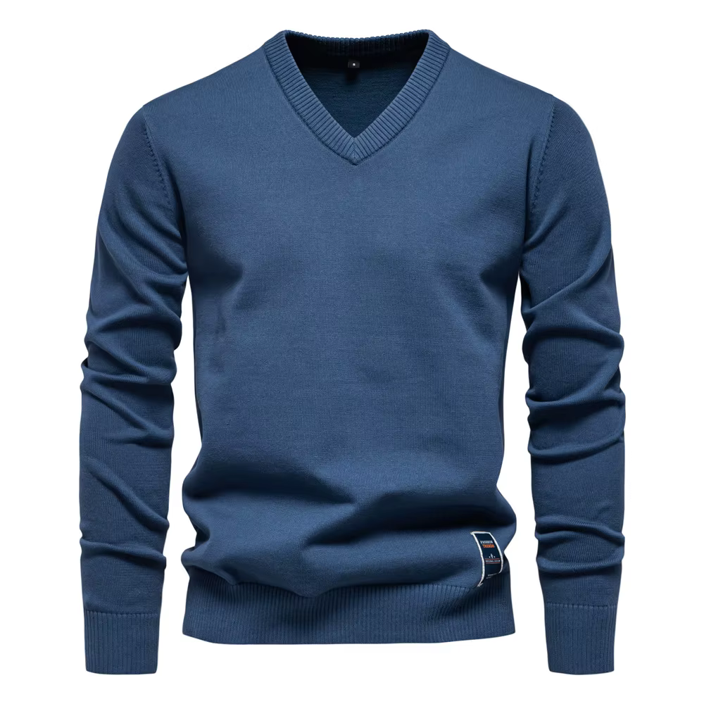 Pull en coton à manches longues pour hommes, pull à col en V, vêtements chauds, pull décontracté, document solide, mode, 2025 coton