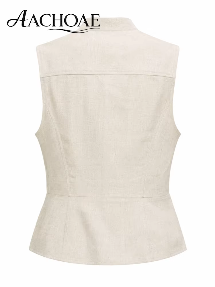 AACHOAE – gilet sans manches en mélange de lin pour femmes