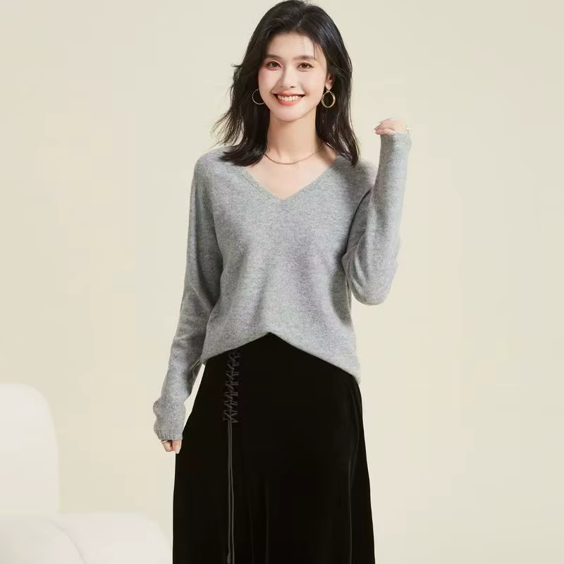 Nouveau 100% Pure laine à manches longues col en v pull pour les femmes en automne et en hiver