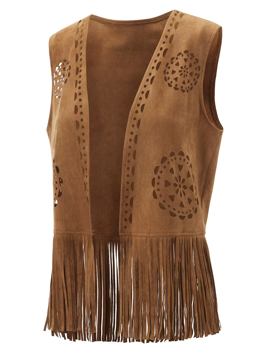 Gilet en Faux daim à franges pour femmes