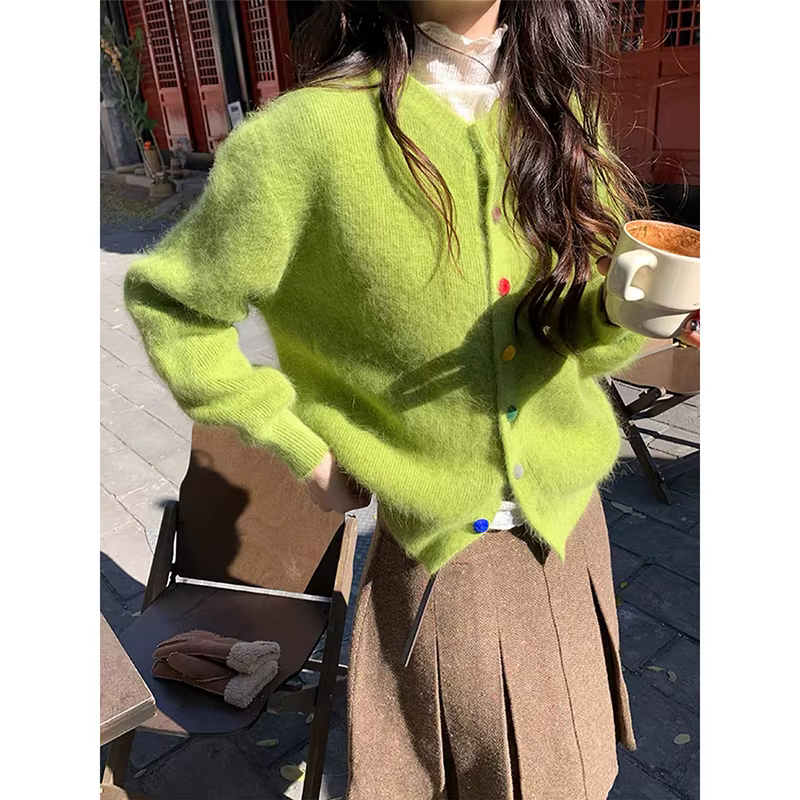 YIBASHU femmes vert confortable tricot Cardigan pull américain Vintage manches longues cachemire
