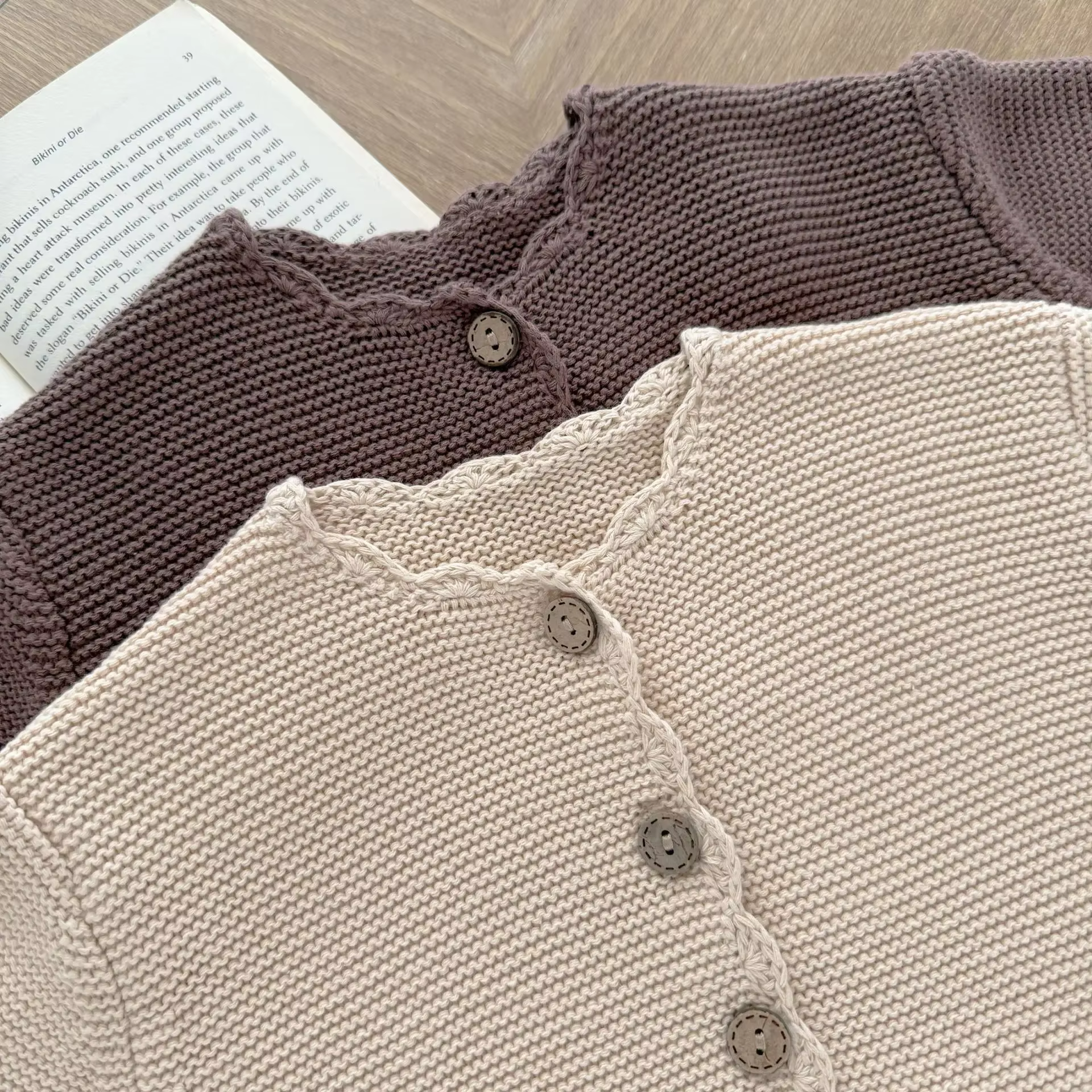 Cardigan tricoté en coton pour bébé fille et garçon de 0 à 3 ans, nouveau-né festonné à la main, manches longues, pull boutonné, vêtements d'extérieur d'automne et d'hiver