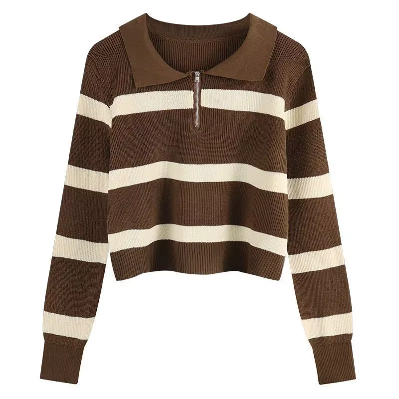 Smvp femmes col rabattu rayé pull Vintage ample à manches longues tricots femme automne hiver chaud tricoté