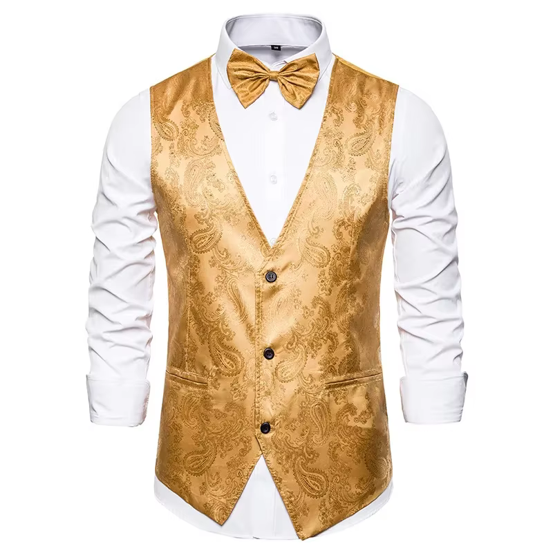 Gilet de costume Jacquard rouge vin pour hommes, haut fin en Patchwork, à la mode, pour mariage, danse, fêtes, Bars, KTV, gilet de robe décontractée