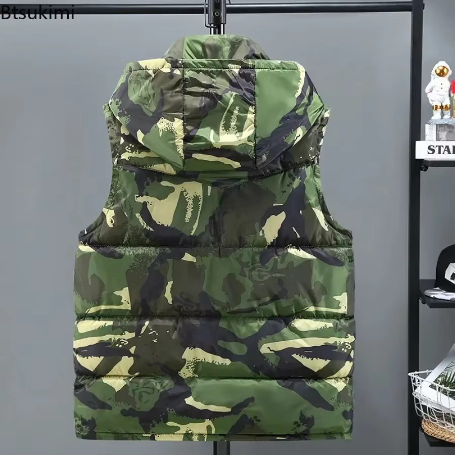 Gilet de Camouflage pour hommes, haut épais, rembourré en coton, imperméable, chaud, sans manches, à capuche, décontracté, hiver, 2026