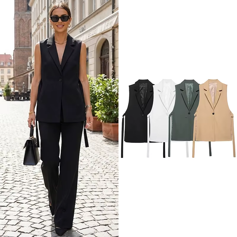 Willshela femmes mode solide à lacets gilet col en v simple bouton sans manches vestes femme Chic dame tenue débardeurs