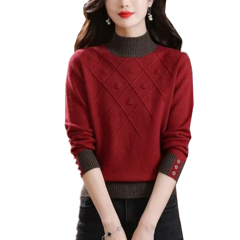 Femmes chandails épais chaud automne hiver col montant mode pulls à manches longues basique pull tricot chemise à