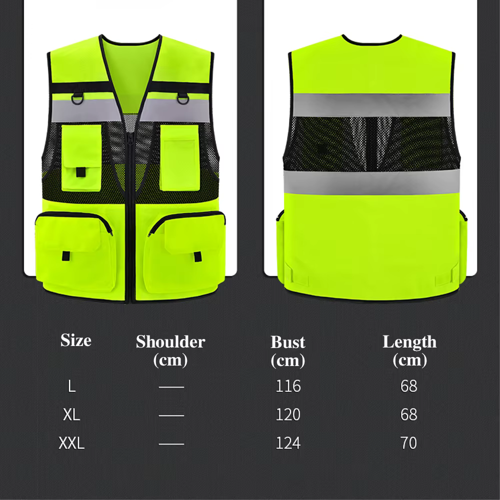 Gilet de travail de Construction pour femmes et hommes, gilet de travail de sécurité haute visibilité avec poches, fermeture éclair sur le devant, rencontre les normes ANSI/ISEA