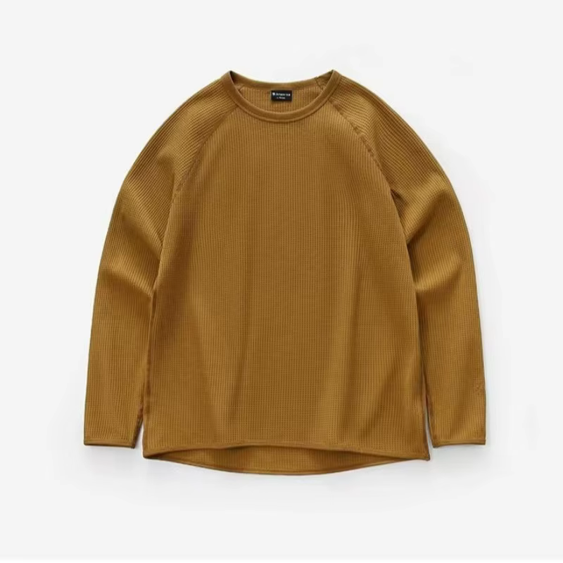 Nouveau T-shirt léger 2026 en tissu gaufré absorbant la transpiration et séchant rapidement, pull respirant à manches longues pour homme automne-hiver