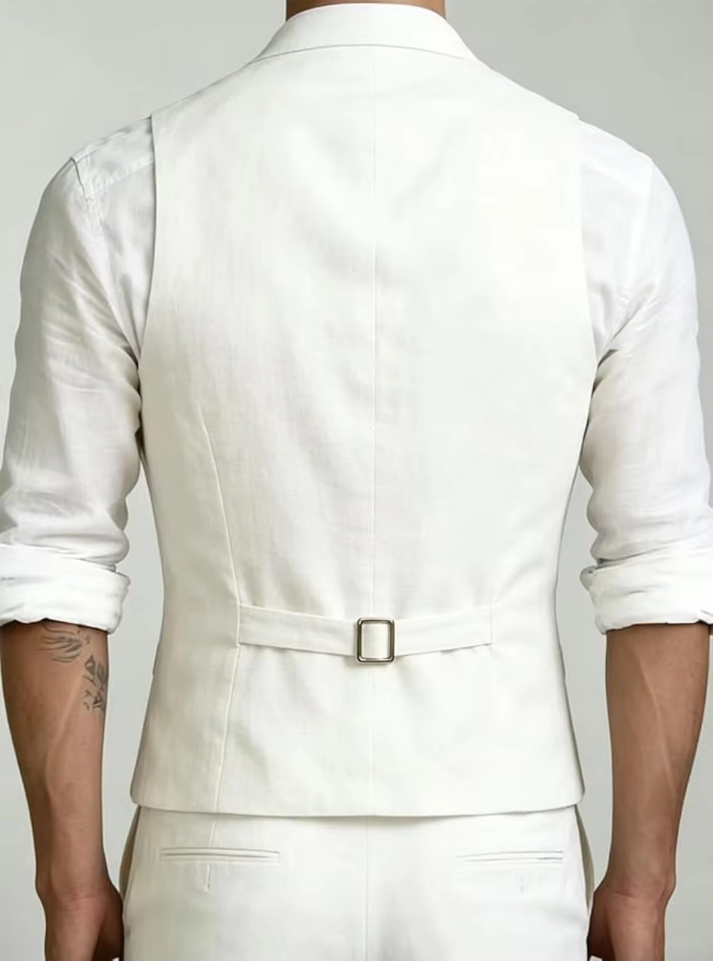 Gilet en lin pour homme, double boutonnage, sangle réglable au dos, décontracté, pour mariage