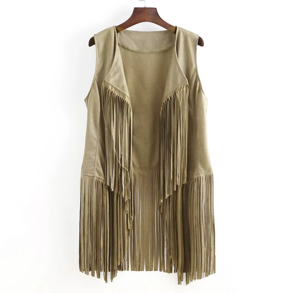 Nouveau Gilet Frangé Sans Manches pour Femme 2025 – Cardigan Ouvert Style Artistique Rétro Personnalisé en Tissu