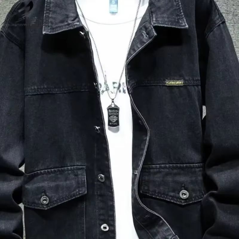 Vestes en jean cargo pour hommes, manteau en jean noir, vêtements à bas prix, tissu à bord, designer élastique, style coréen G, automne