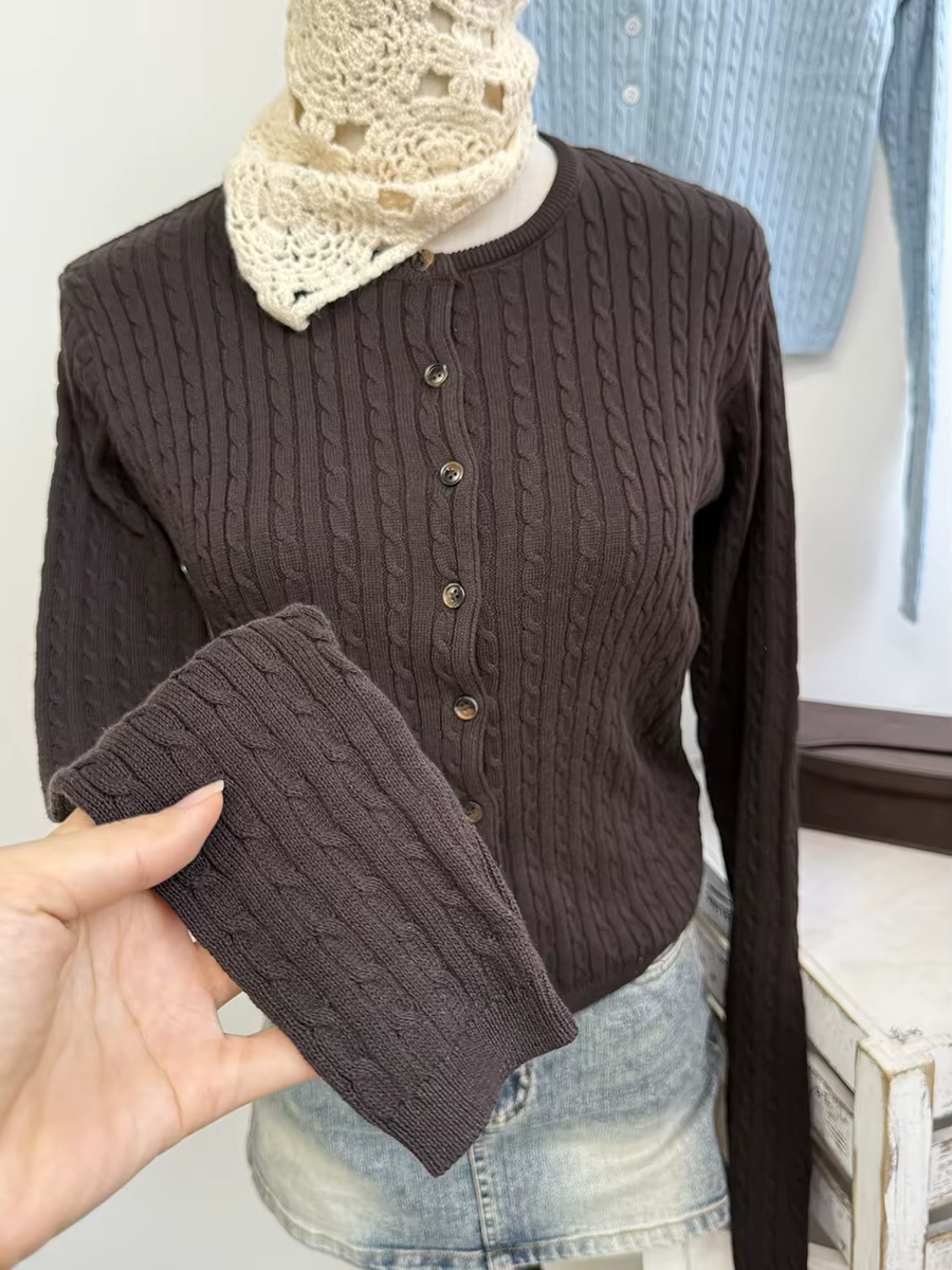 Cardigan Brun En Coton Femme Style Y2K Chic Et Décontracté Pour Femmes Occasions Spéciales