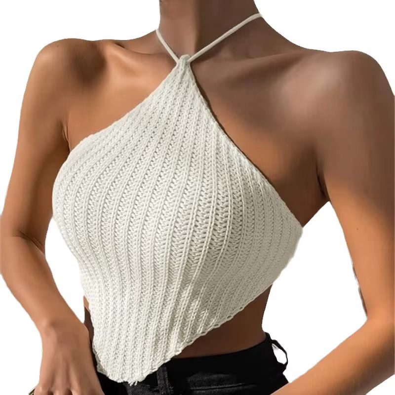 Gilet tricoté à nouer au cou, design pull, haut enveloppant la poitrine