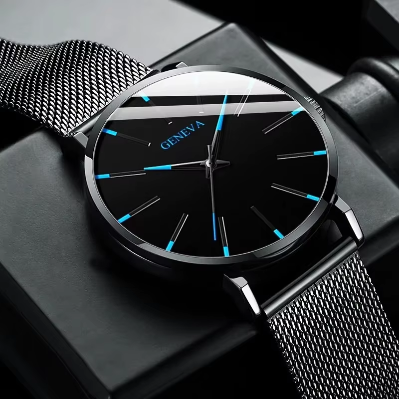 Montre minimaliste pour hommes, Ultra fine, Simple, Business, ceinture en maille, Quartz, montre-bracelet Relogio Masculino