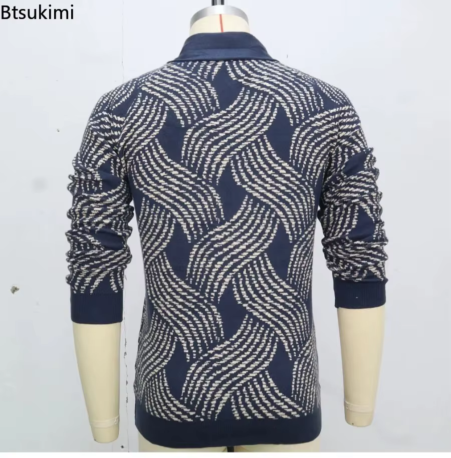 Pulls en tricot jacquard rétro pour hommes, printemps-automne, coupe ample, décontractés, avec boutons, cardigan en tricot, hauts pour hommes, pulls de soirée pour hommes