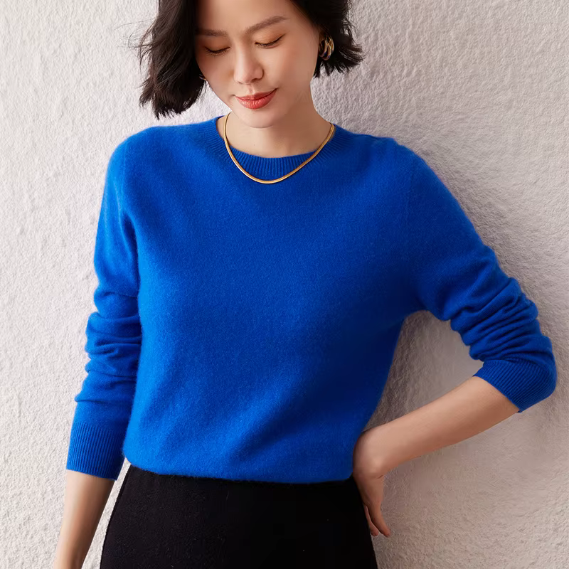 Pull en cachemire à manches longues et col rond pour femme