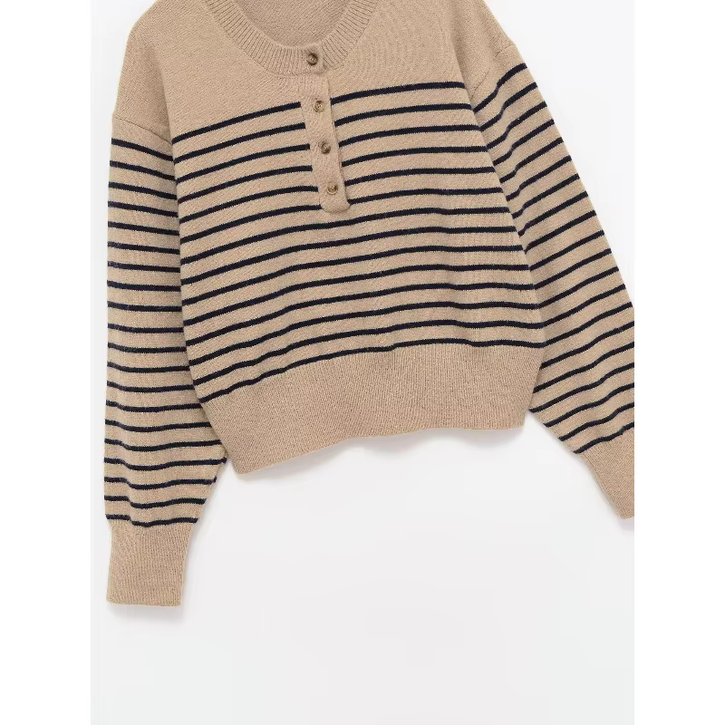 Col rond rayé tricoté pull femmes confortable