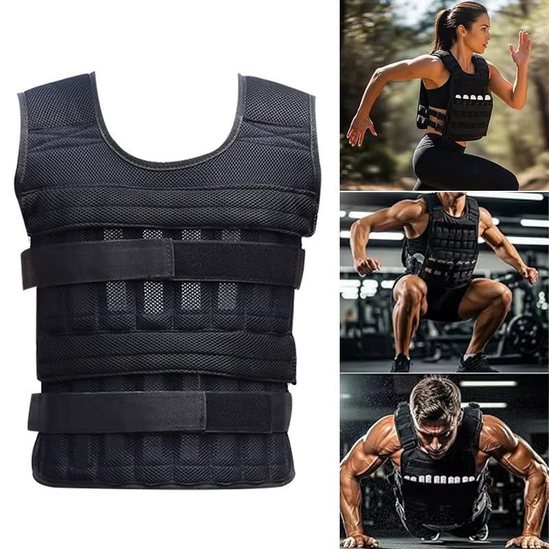 Gilet lesté réglable de 20 kg, sac vide pour la course à pied, gilet de fitness pour hommes et femmes, vêtements d'entraînement physique noirs pour la boxe
