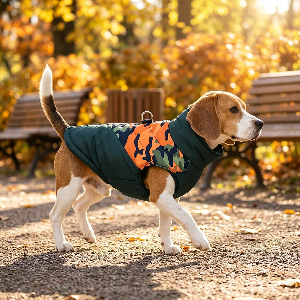 Gilet imprimé camouflage pour animaux de compagnie, vêtements d'hiver chauds et coupe-vent pour chiens et chats de petite et moyenne taille, manteau pour bouledogue et chihuahua