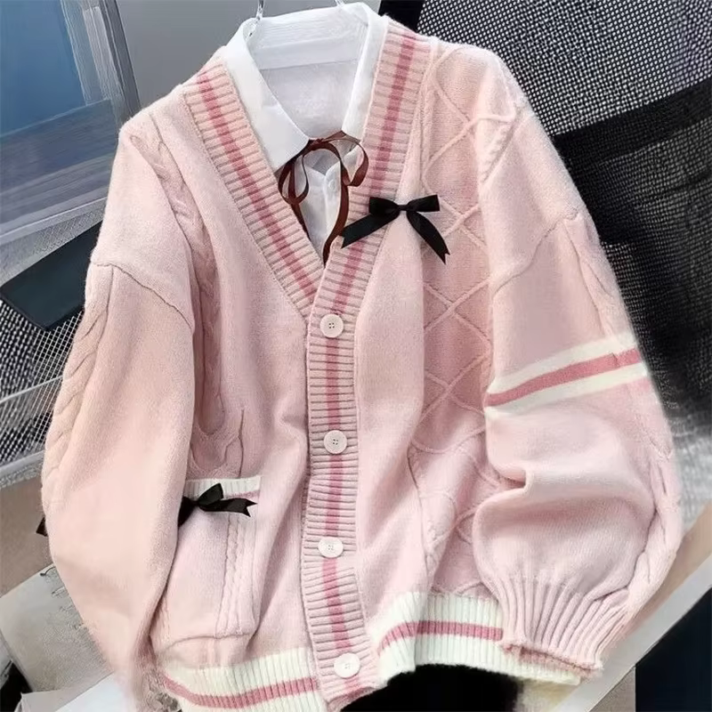 Cardigan décontracté avec nœud doux pour femme