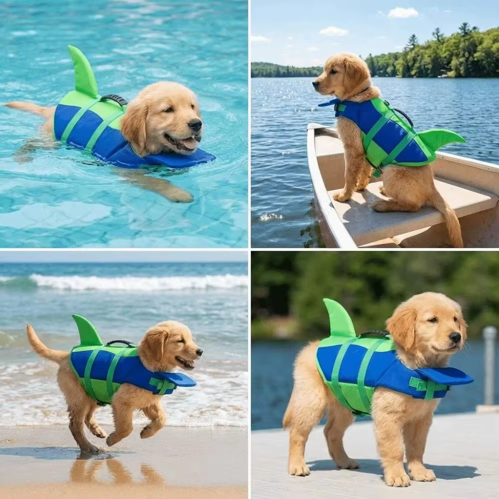 Gilet de sauvetage pour chien en forme de requin, respirant, imperméable, résistant aux déchirures, gilet de natation pour chiot, gilet de sécurité pour piscine