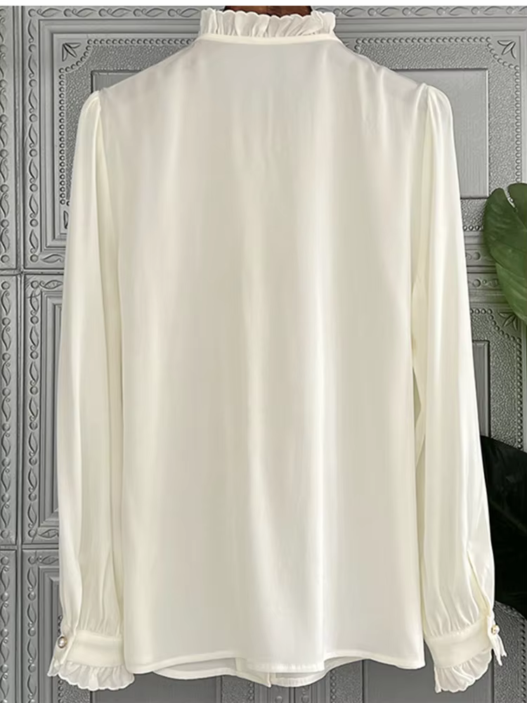 QOERLIN – chemisier de luxe en mousseline de soie pour femme, Chic, coréen, ajouré, élégant, col à volants, broderie florale