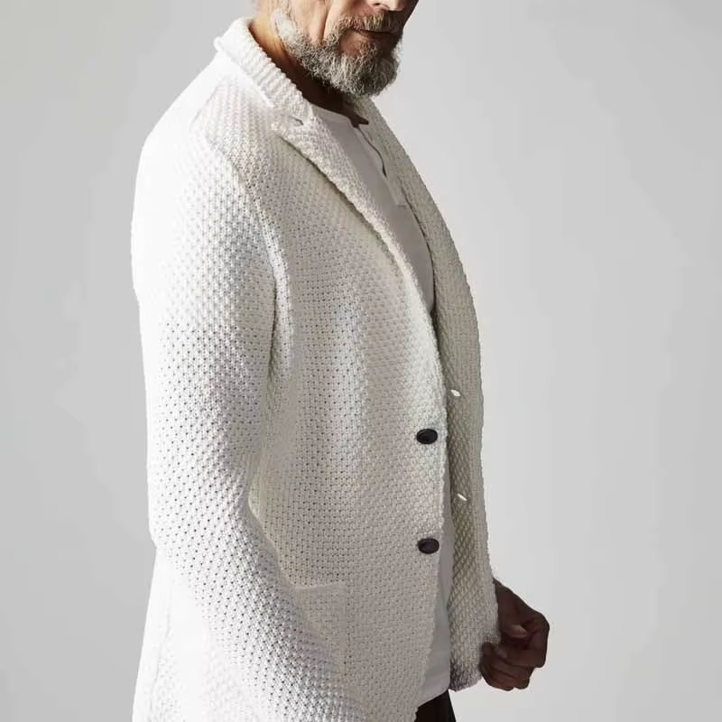 Vintage boutonné revers tricot vestes hommes printemps automne décontracté couleur unie texturé tricoté Cardigans hommes mode mince vêtements d'extérieur