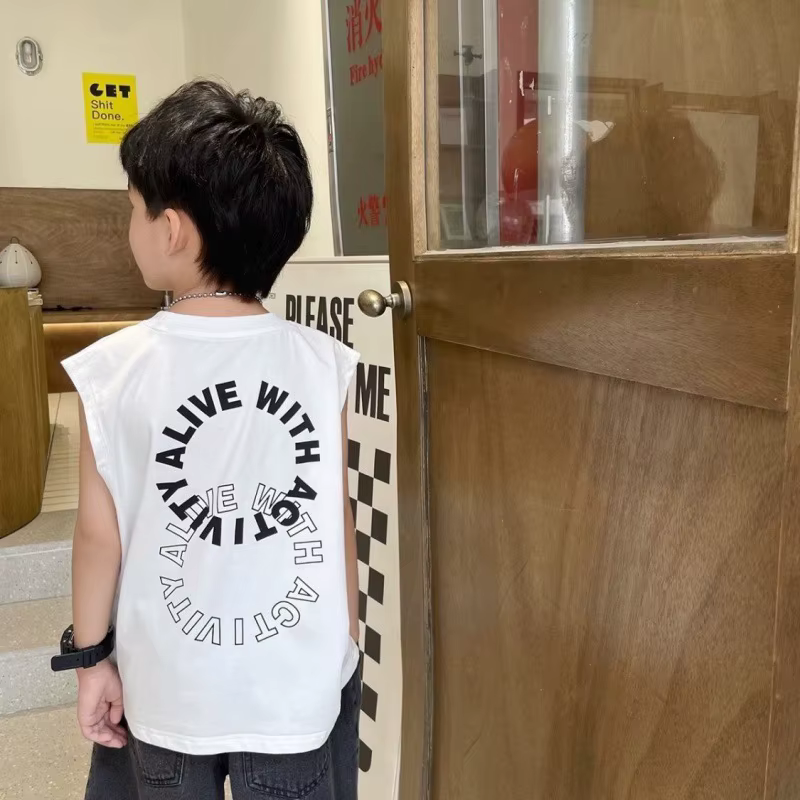 Bébé garçon lettre imprimé gilet 2025 vêtements d'été filles sans manches solide T-Shirts enfants mode hauts amples enfants T-Shirts occasionnels