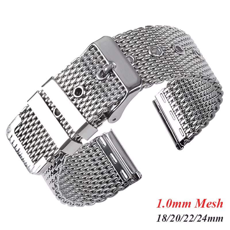1.0 Bracelet de montre en acier inoxydable à boucle en maille milanaise pour Bracelet universel DW 18mm 20mm 22mm 24mm Bracelet pour Omega