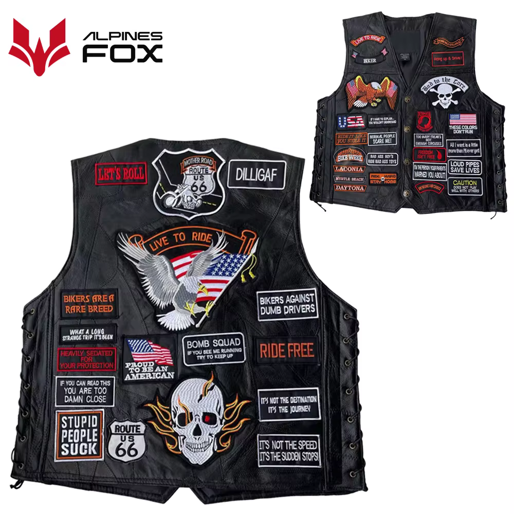 Blouson de Moto en Cuir Brodé pour Homme, Veste de Course, Quatre Saisons, Style Punk