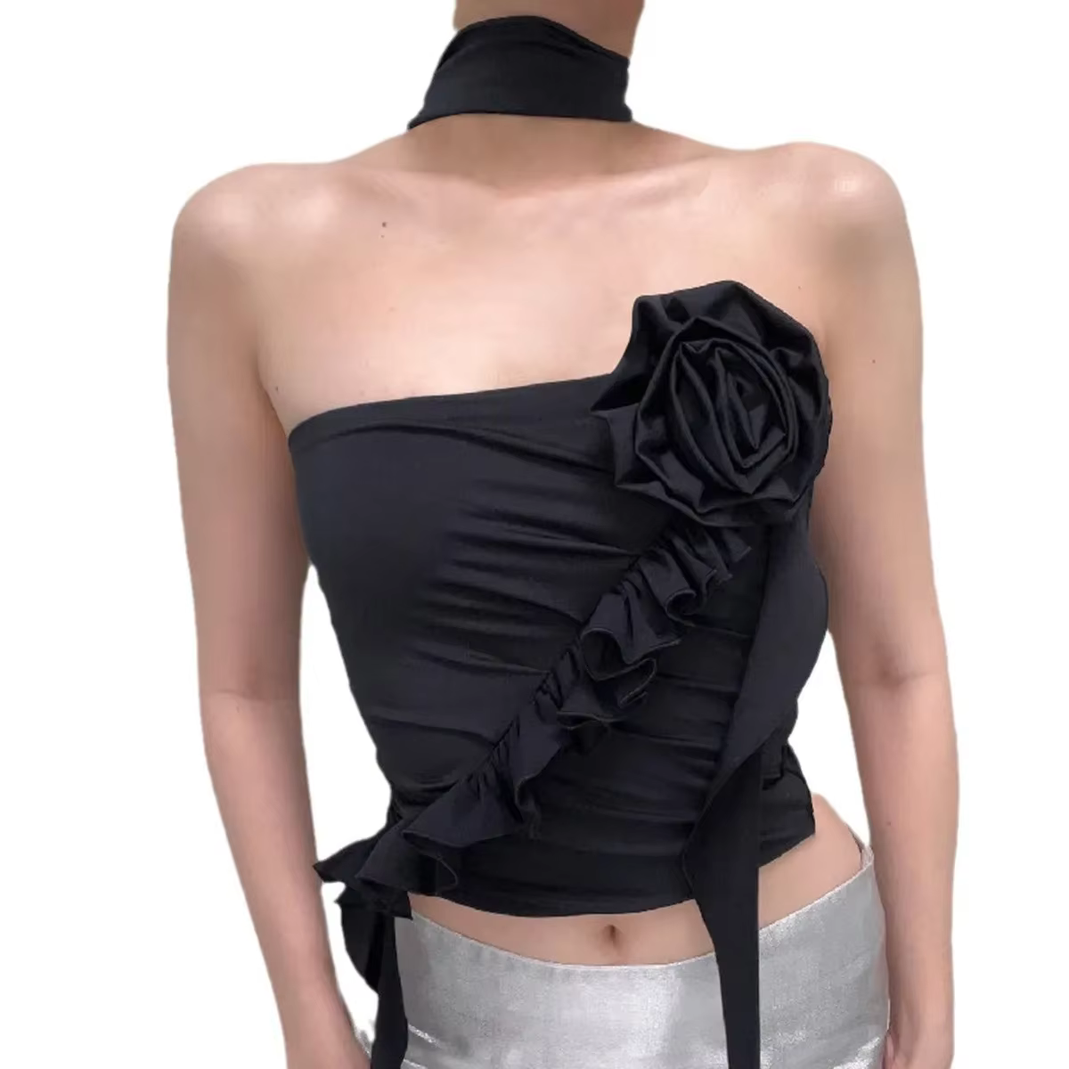 Haut floral à épaules dénudées, nouveau haut sexy pour femme avec nombril apparent