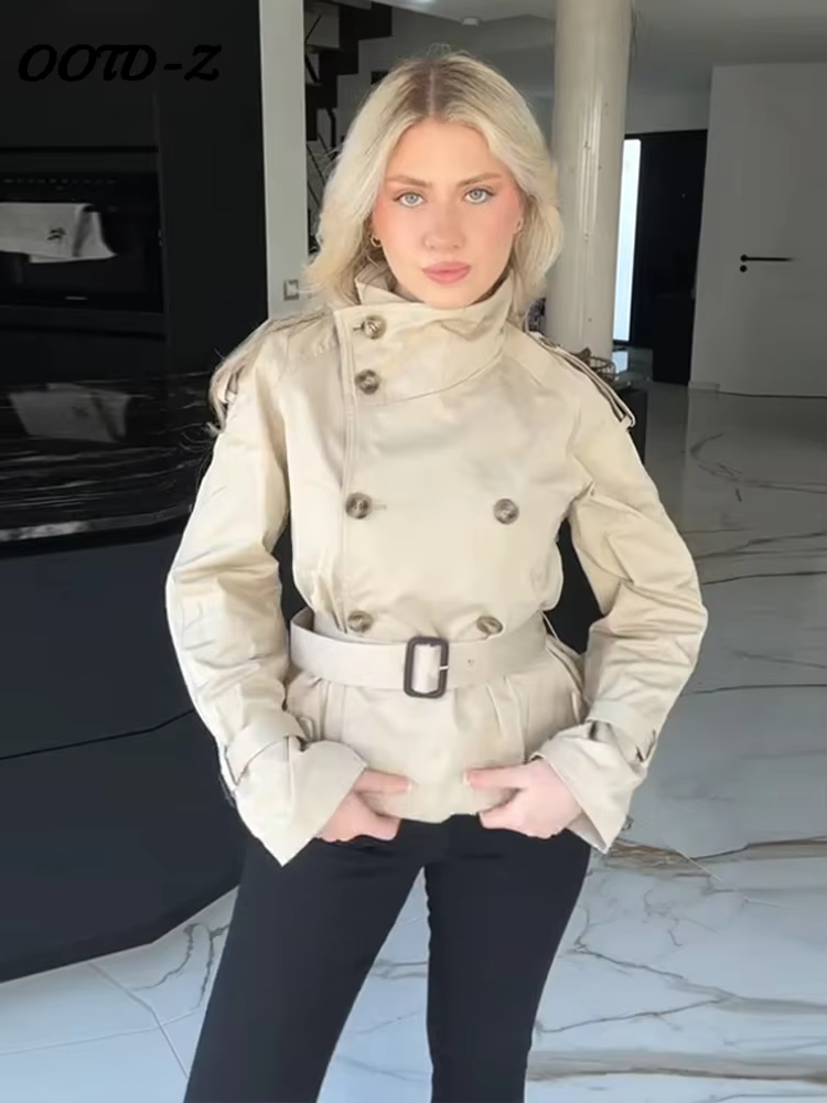 Mode manches évasées femmes manteau élégant col montant simple boutonnage