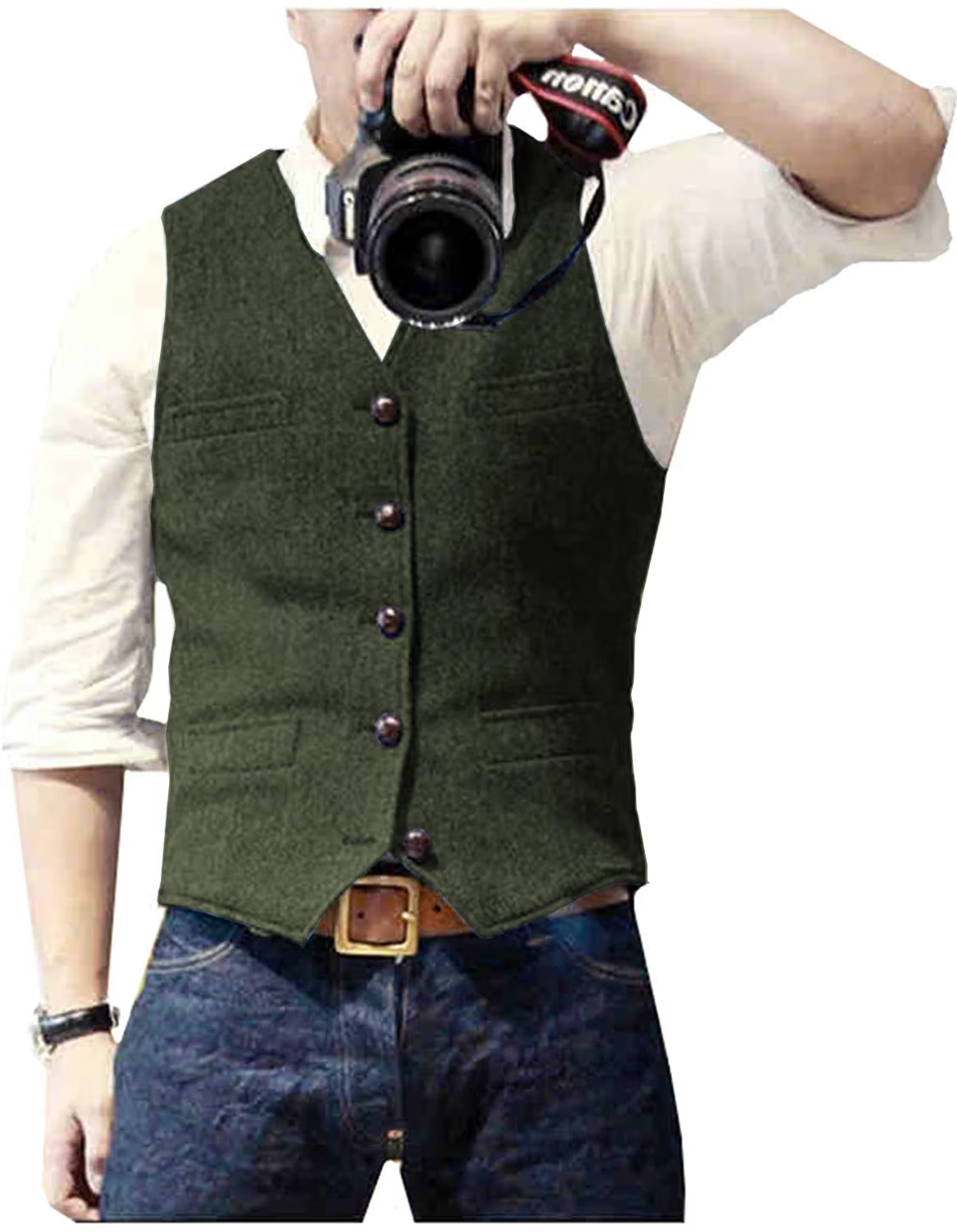 Gilet de costume pour hommes vert militaire simple boutonnage mélangé hommes gilet Denim jean gilet veste coupe ajustée décontracté formel affaires
