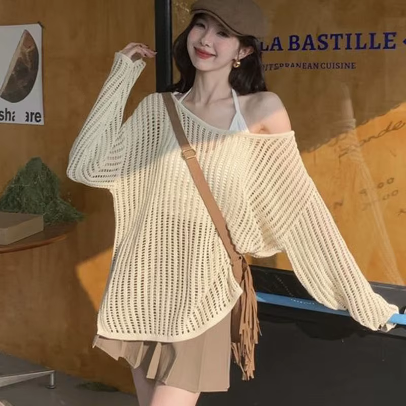 Pulls tricotés à épaules dénudées pour femme