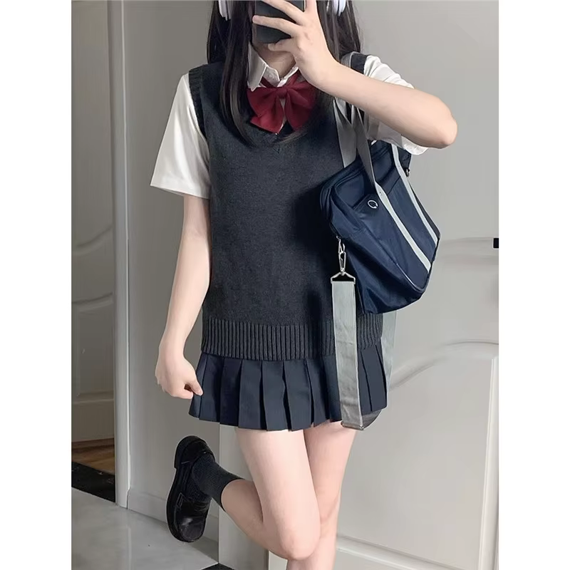 Original 12 couleurs JK uniforme gilet Style japonais col en v pull automne sans manches femmes tricoté pull frais doux école...