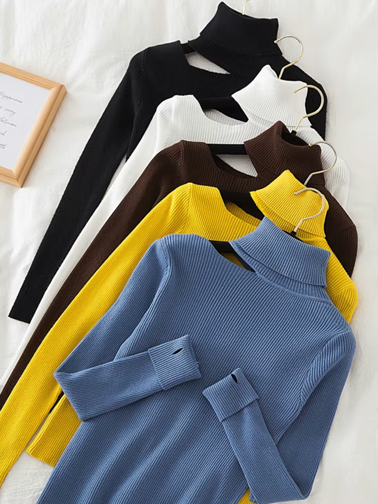 Pulls à col roulé à manches longues pour femmes