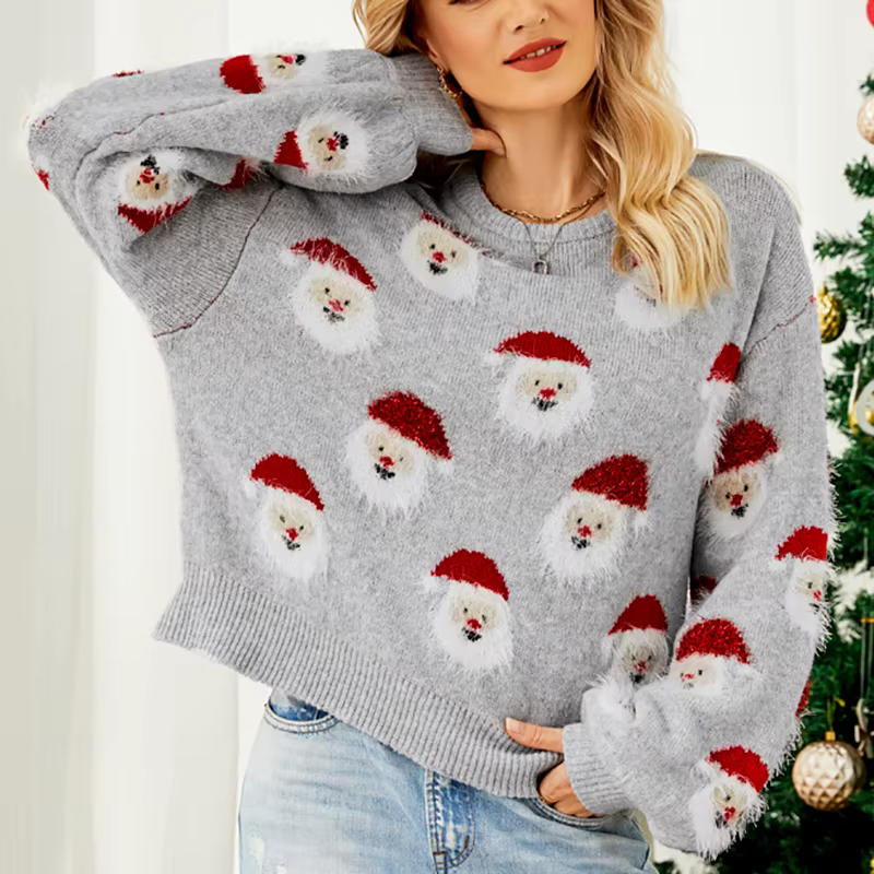 Thème de noël tricoté Parent enfant pull femmes O cou tête d'ancienne conception Style velours chaud à la mode automne hiver nouveauté
