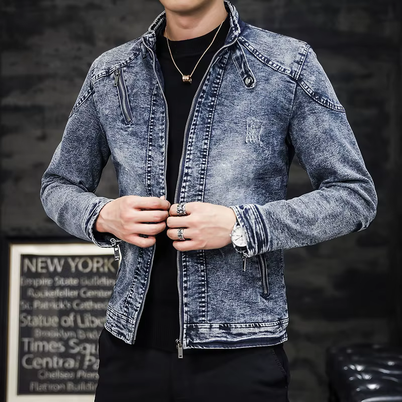 Veste en Jean pour homme, Streetwear, en velours, coupe Slim, à la mode, manteau d'extérieur, collection printemps décontracté, automne col montant