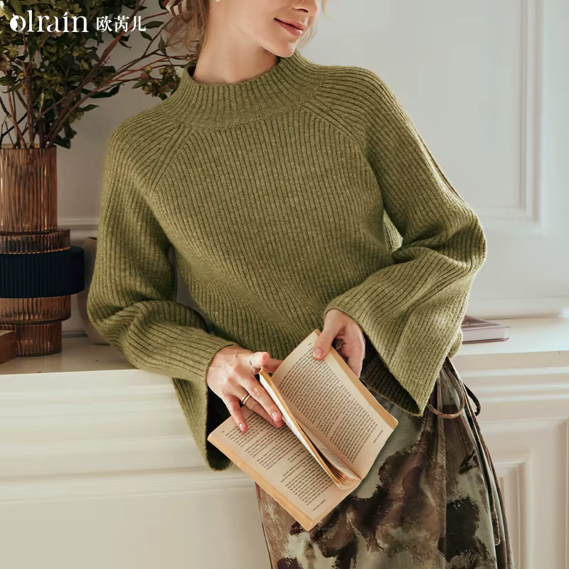 Pull en tricot vert olive OLrain pour femme