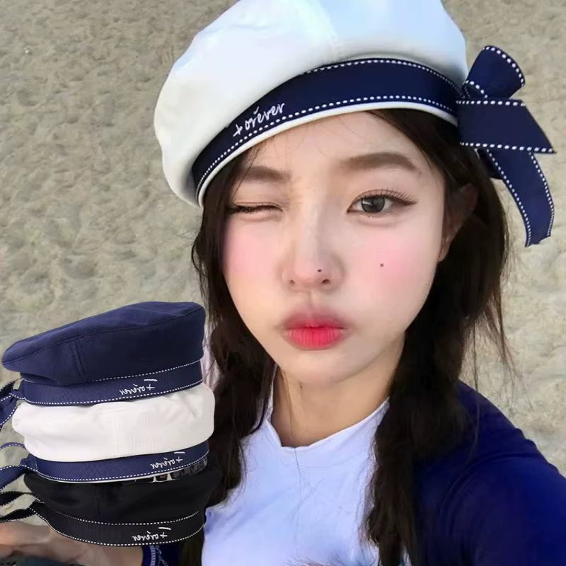Chapeau de marin style japonais, béret mignon, léger pour l'été, noir et blanc, casquette uniforme preppy, accessoire de chapeau uniforme