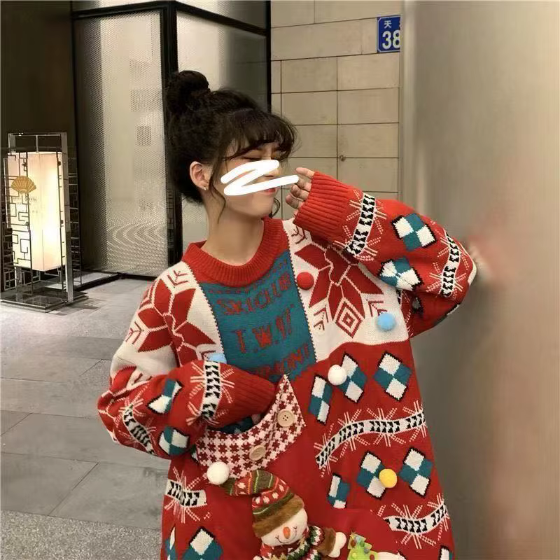 Pull de Noël pour femmes ample et épais rouge pour automne hiver 2025 confortable et élégant occassions spéciales