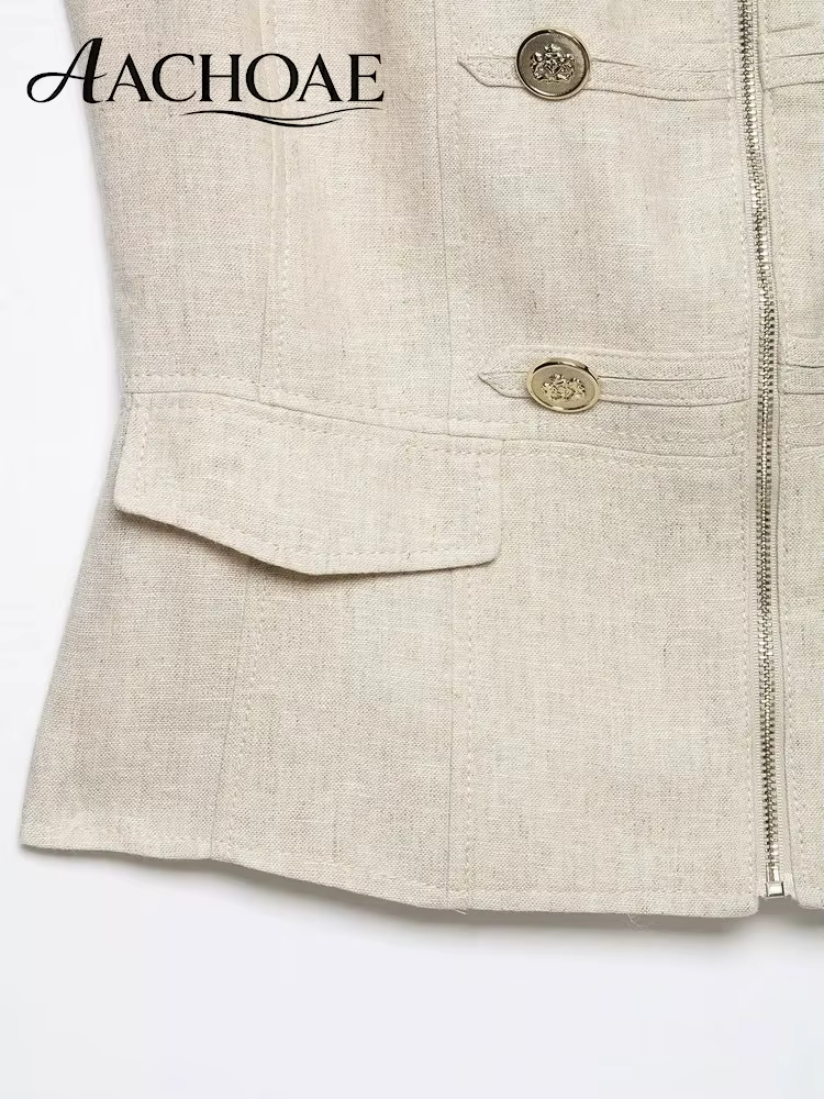 AACHOAE – gilet sans manches en mélange de lin pour femmes