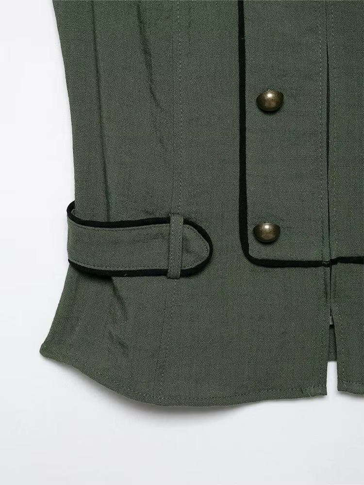 HH Gilet Militaire Bohème Romantique Olive pour Femme