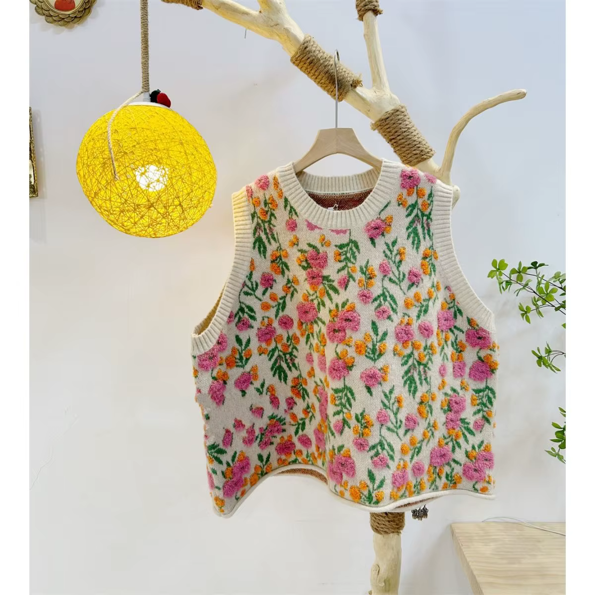 Style coréen rose fleur de pêcher tricoté gilet pour les femmes mode