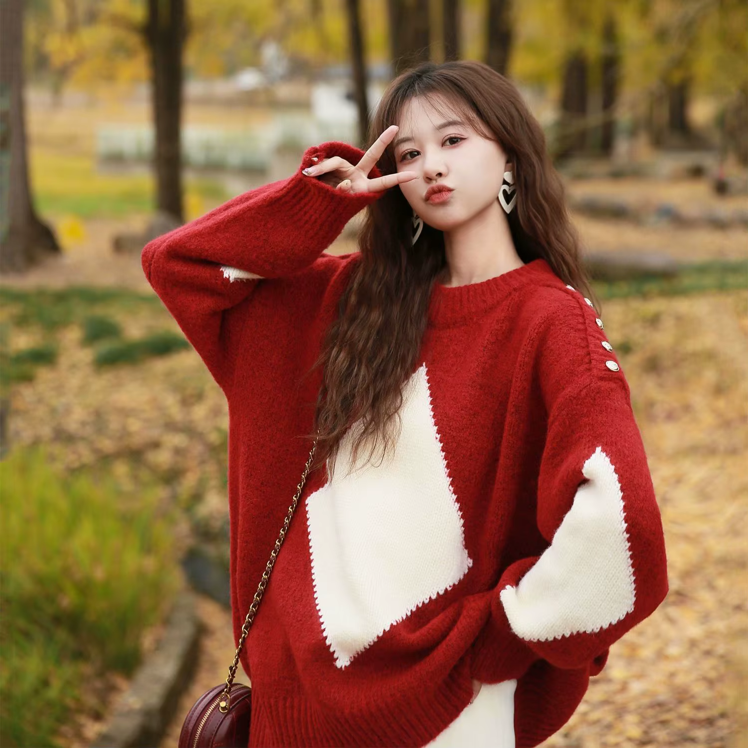 Pull ample rouge de noël pour femmes