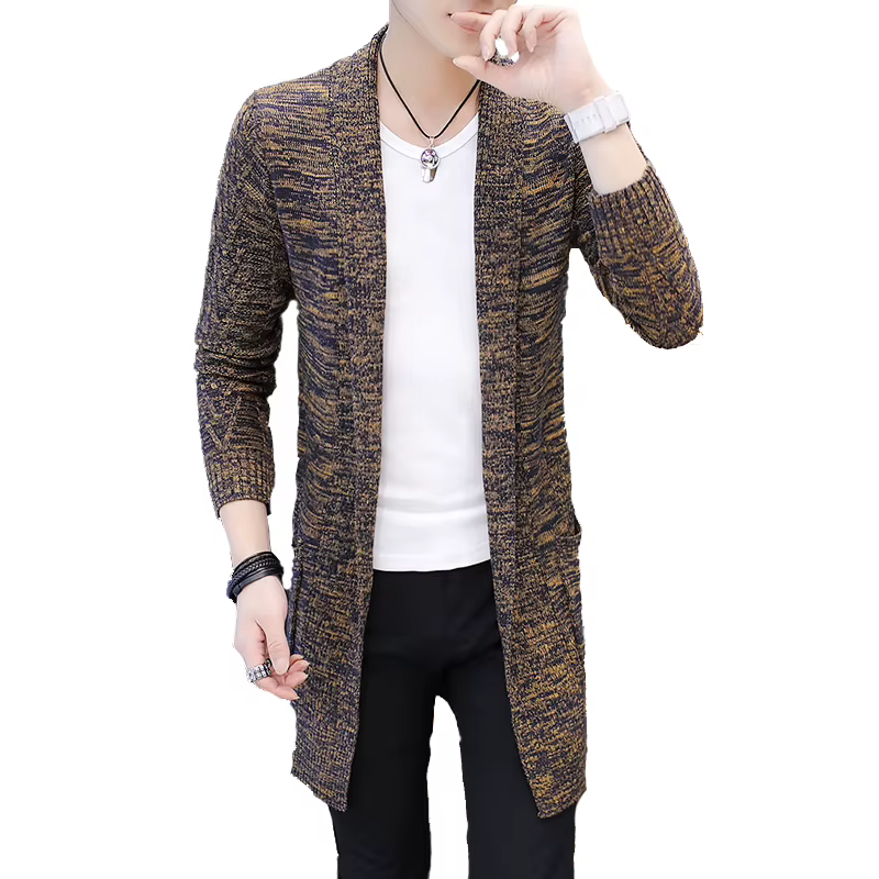 Cardigan X-Long pour Homme, Pull Solide, Manteau de Printemps et d'Automne