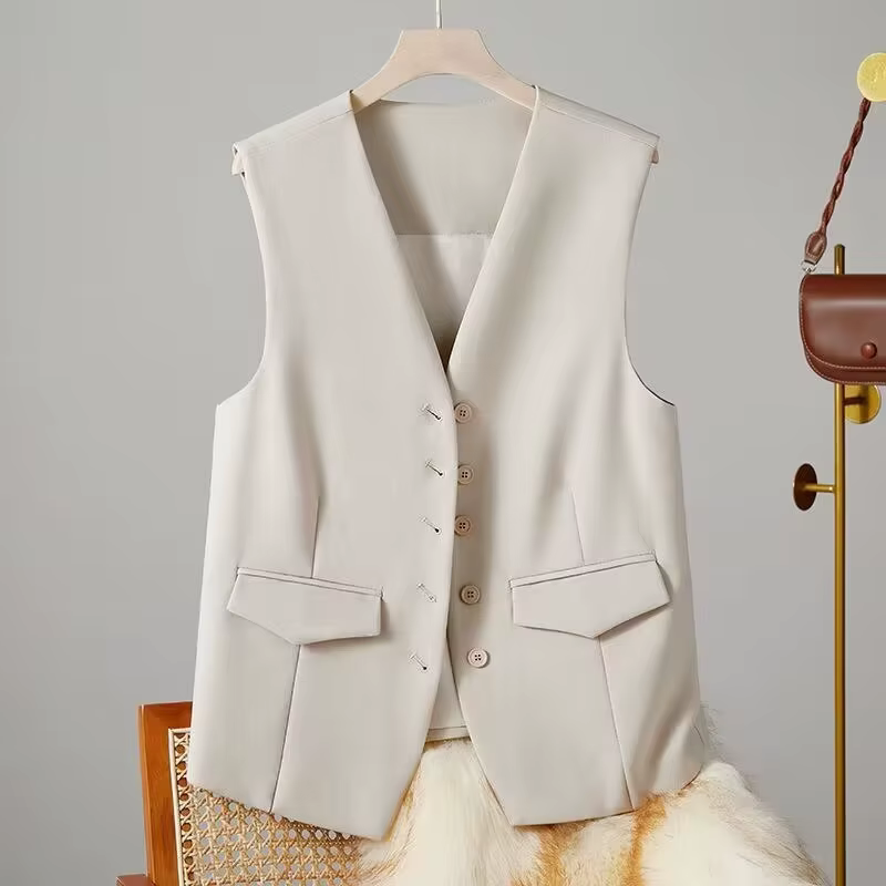 Gilet chic sans manches pour femme style bureau dame col en V simple boutonnage polyester couleurs variées occassions spéciales confort élégance