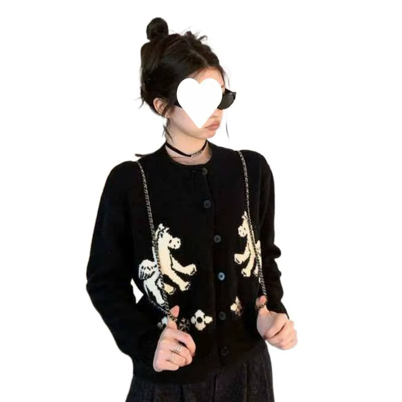 Cardigan noir en maille épaisse à manches longues pour femme